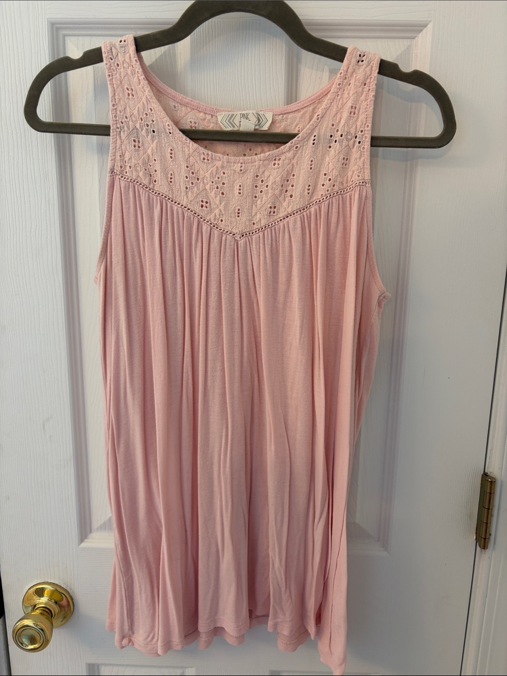 Pink Rose Light Pink Eyelet Yoke Tank Top